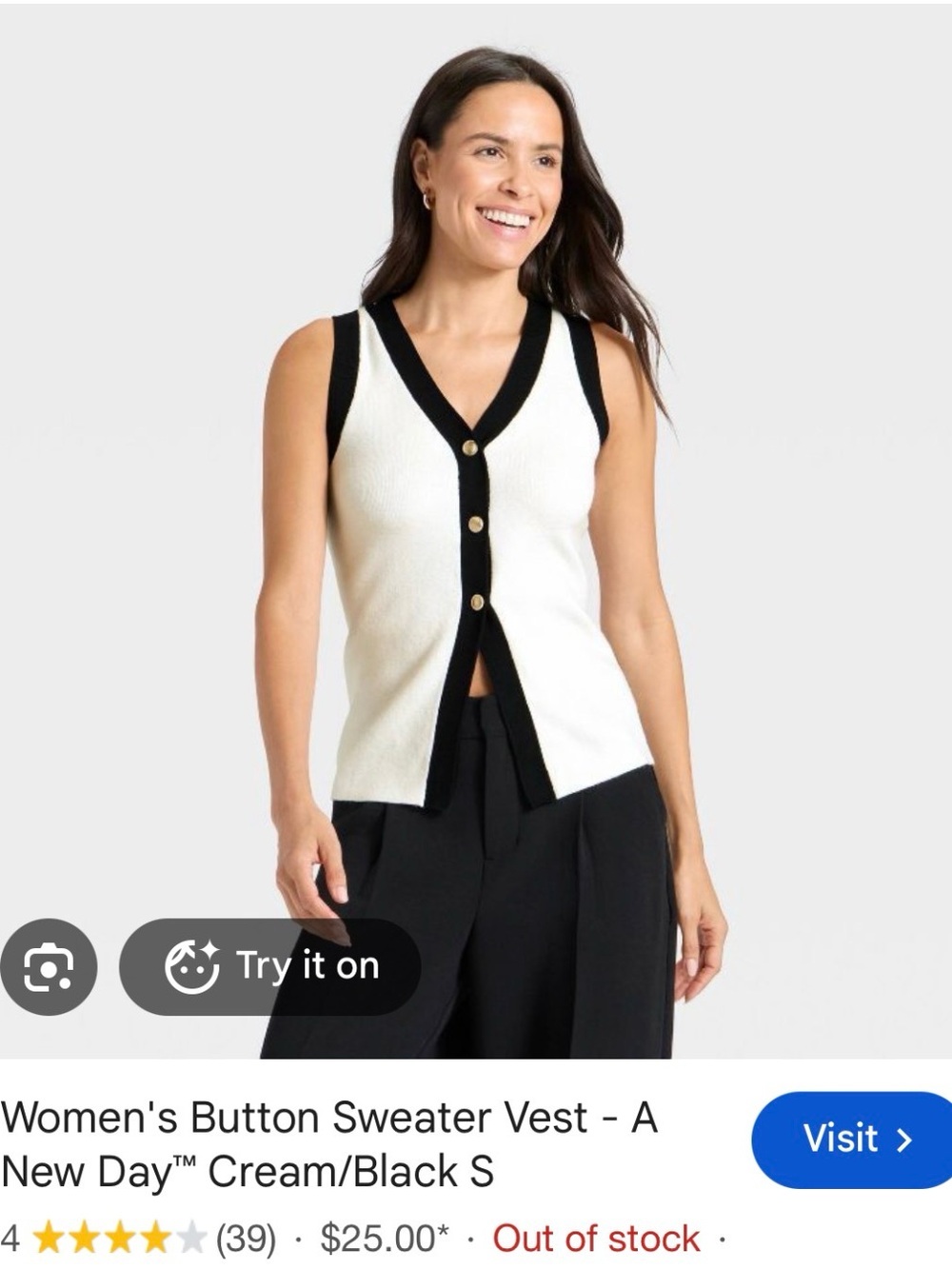 a new day Cream and Black V-Neck Button Sweater Vest